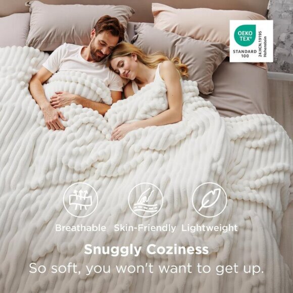 🆕Women Off White 120" x 120"Bedsure Gentle Soft Throw Cute Large Throws Blanket - Picture 7 of 11